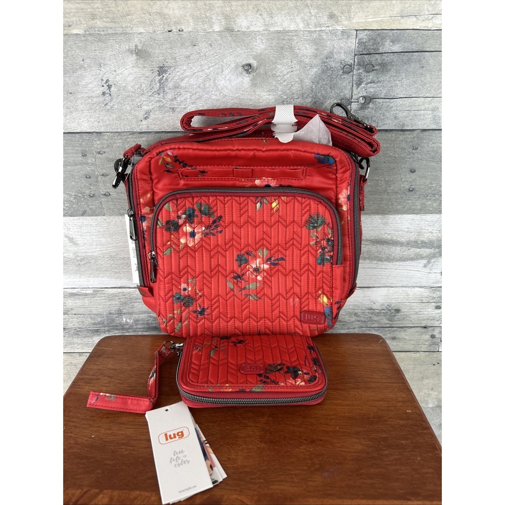 Lug Ranger Red Boquet Floral Quilted Puffer R&R Crossbody Bag & Wallet